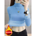 Turtleneck Winter Sweater Women Elegant Thicken Velvet Lined Warm Sueter Fleece Knitted Pullover Slim Top Jersey Knitwear Jumper.
