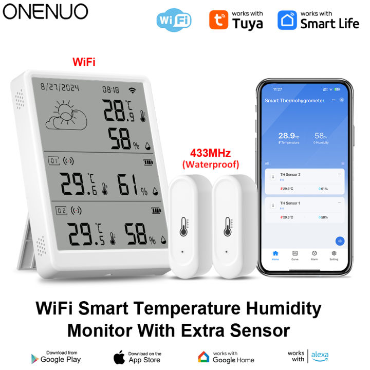 Tuya WiFi Weather Station Smart Thermohygrometer Kit WiFi Gateway&amp;Outdoor IP65 Waterproof 433mhz Thermohygrometer with App Alert