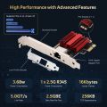 2.5G PIC-E To RJ45 Network Adapter RTL8125B 100/1000/2500Mbps Gigabit Ethernet Lan Controller Adapter For PC Win10/11. 