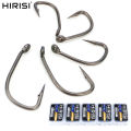 Hirisi 50pcs PTFE Coated High Carbon Stainless Steel Barbed Fish Hook With Eye 8027 Fishing Accessories Spliceable Plastic Box.