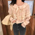 ချည်သားရှပ်အင်္ကျီ ဇာပါ လက်ရှည် Cotton Shirt with lace long sleeve elegance and trendy comfortable and cozy AyeyarMark. 
