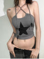 Personality Street Star Print Halter Sleeveless Hot Girl Vest Design Goth Punk 2000S Y2K Retro Crop Top Club Women Clothing.
