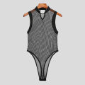 INCERUN 2023 Men Bodysuit Mesh Patchwork See Through  Sleeveless Thin Rompers Underwear Skinny Fashion Male Bodysuits S-5XL. 