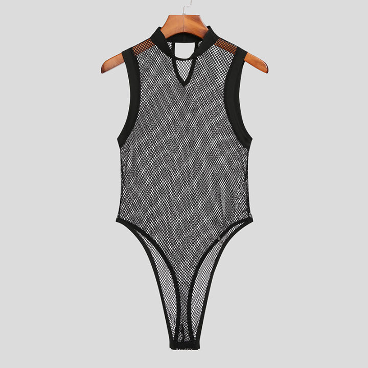 INCERUN%202023%20Men%20Bodysuit%20Mesh%20Patchwork%20See%20Through%20%20Sleeveless%20Thin%20Rompers%20Underwear%20Skinny%20Fashion%20Male%20Bodysuits%20S-5XL%20-%20Image%207