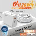 120W USB Fast Charger With Type C Cable Fast Charging Adapter For iPhone 16 Samsung Xiaomi Huawei PD Cell Phones Quick Charger.