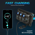 HAOLIDE Rocker Switch Aluminum Panel 3 Gang Toggle Switches Dash 5 Pin ON/Off 2 LED Backlit for off-road useCar Marine Blue. 