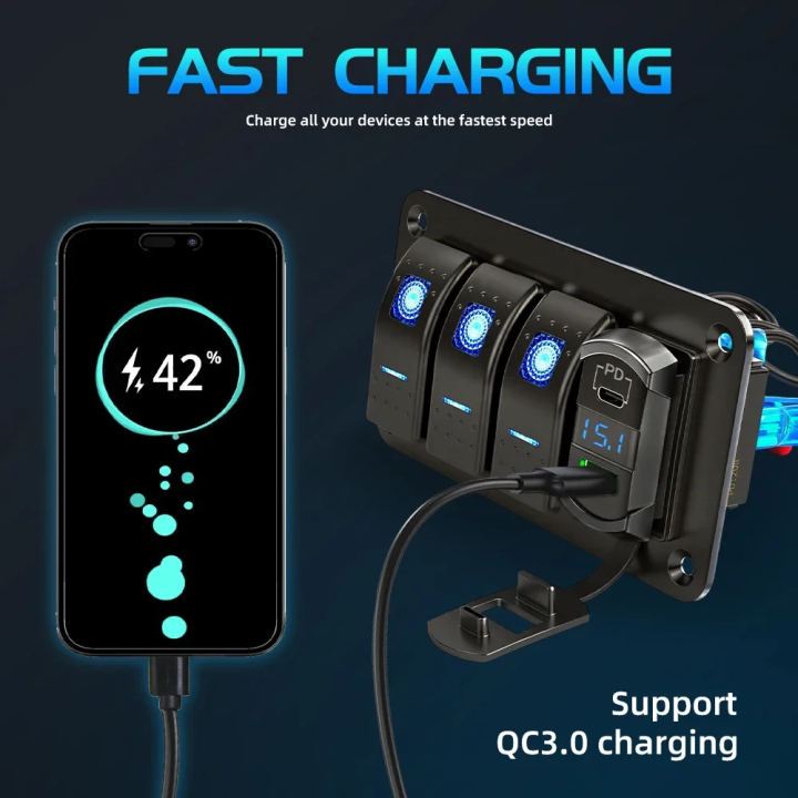 HAOLIDE%20Rocker%20Switch%20Aluminum%20Panel%203%20Gang%20Toggle%20Switches%20Dash%205%20Pin%20ON/Off%202%20LED%20Backlit%20for%20off-road%20useCar%20Marine%20Blue%20-%20Image%203