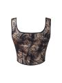 Women's Bow Tie Strap Jacquard Corset Top Front Lace Up Square Neck Cropped Waist Cincher Bustier.