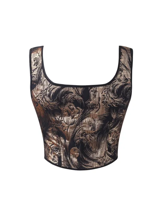 Women's%20Bow%20Tie%20Strap%20Jacquard%20Corset%20Top%20Front%20Lace%20Up%20Square%20Neck%20Cropped%20Waist%20Cincher%20Bustier%20-%20Image%202