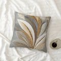 1pc Feather Print Throw Pillow Cover, Gold Gray White Polyester Square Cushion Case for Sofa Living Room Car Home Decor. 