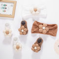 2Pcs/Set Ins Cream Latte Flower Headbands with Ribbed Socks for Baby Girls Boutique Flower Anti-Slip Short Cotton 0-12M Sock. 