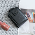 Mini Portable Lipstick Bag With Mirror,Minimalism Small Cosmetic Bag With Button, Crocodile Embossed Women's Makeup Storage Case.