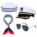 1pCS Set Yacht Captain Hat Sailor Ship Cap Scarf Sailor Hat Boat Costume for Men Women Captains Dressing up Party.