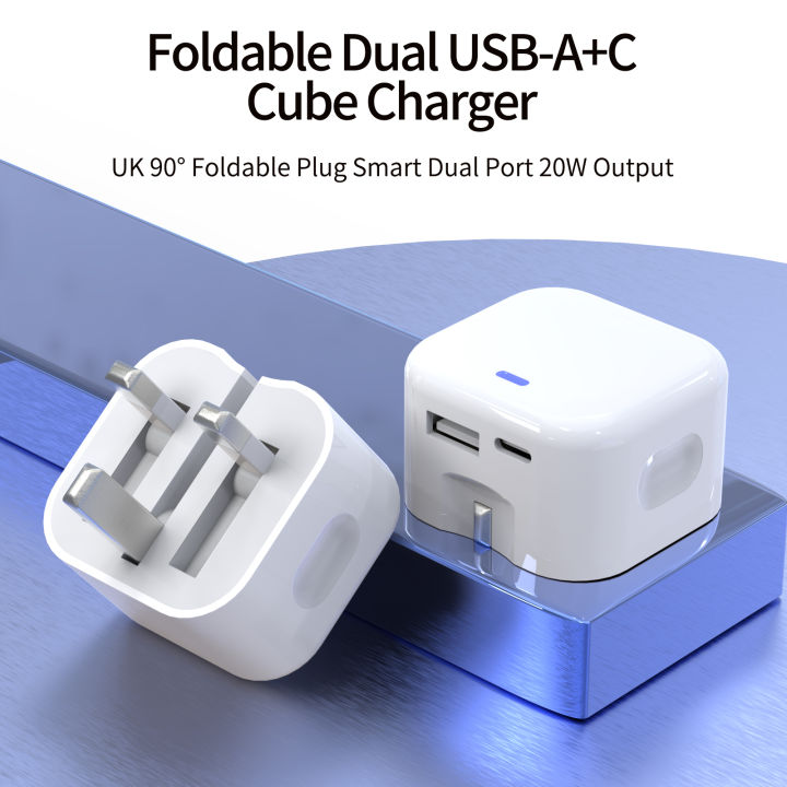 PD20W Dual Port USB-A + Type-C Fast Charger, Smart Fast Wall Charger Adapter with Multi-Protection for iPhone