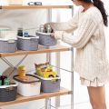 Multipurpose Storage Baskets Set – 3 Sizes – White, Purple, Dark Grey – Durable Plastic Organizer Bins with Handles for Kitchen, Pantry, Closet, Bathroom – Rattan Design Storage Boxes for Home and Office. 
