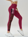 Side Mesh Yoga Women's Leggings Black Fabric Patchwork High Waist Soft Comfortable Gym Fitness Sportswear Long Pants. 