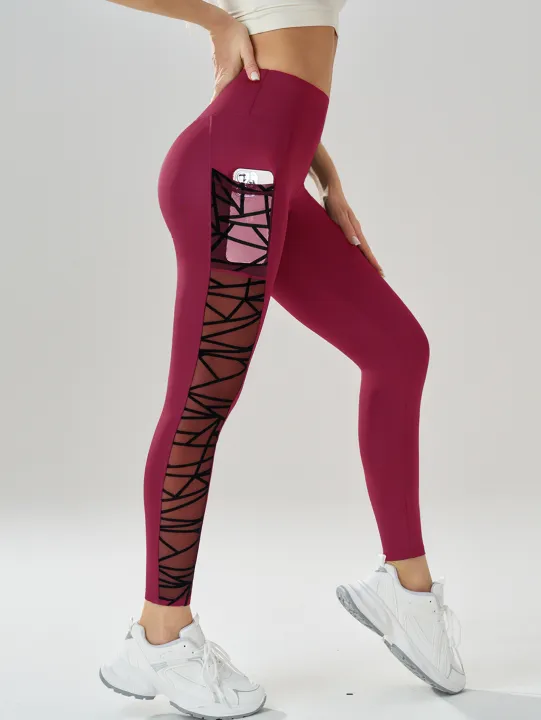 Side%20Mesh%20Yoga%20Women's%20Leggings%20Black%20Fabric%20Patchwork%20High%20Waist%20Soft%20Comfortable%20Gym%20Fitness%20Sportswear%20Long%20Pants%20-%20Image%205