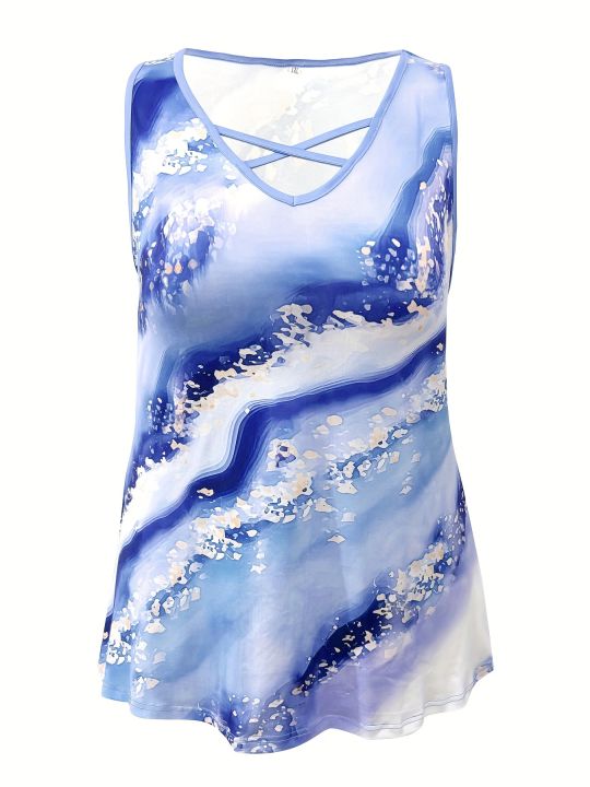 Plus%20Size%20Marble%20Print%20Tank%20Top%20Casual%20Criss%20Cross%20Sleeveless%20V%20Neck%20Top%20For%20Summer%20&%20Spring%20Women's%20Plus%20Size%20Clothing%20-%20Image%205