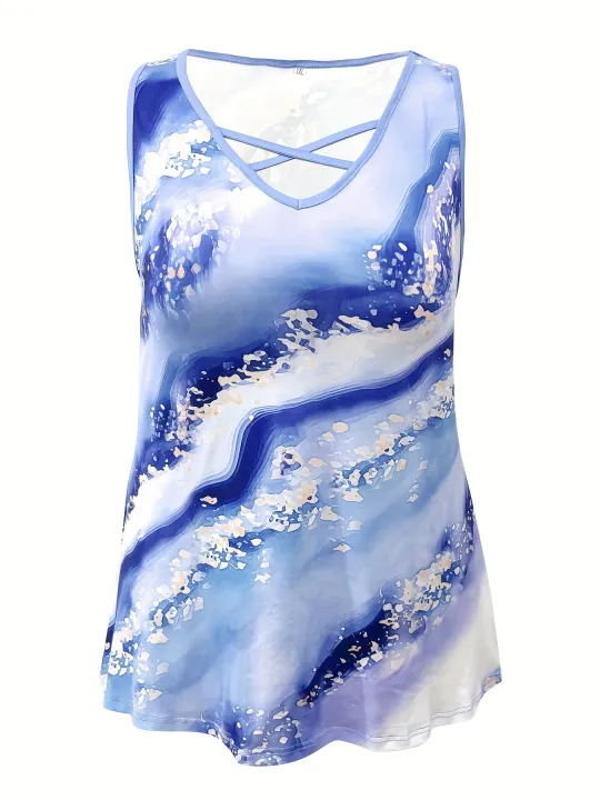 Plus%20Size%20Marble%20Print%20Tank%20Top%20Casual%20Criss%20Cross%20Sleeveless%20V%20Neck%20Top%20For%20Summer%20&%20Spring%20Women's%20Plus%20Size%20Clothing%20-%20Image%205