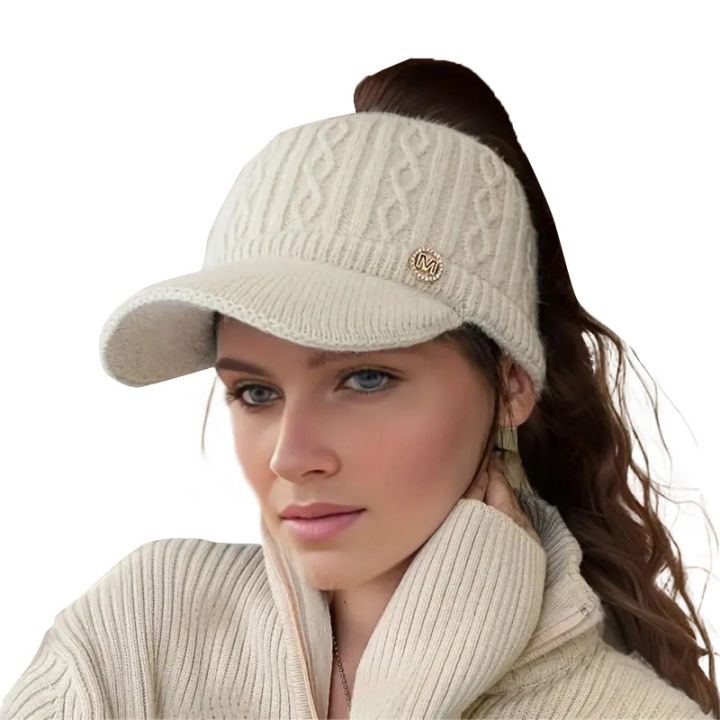 Autumn%20and%20Winter%20Woolen%20Duck%20Tongue%20Cap%20Teenage%20Fashion%20Versatile%20Hat%20Female%20Leakage%20Ponytail%20Outdoor%20Padded%20Warm%20Knitted%20Cap%20-%20Image%206