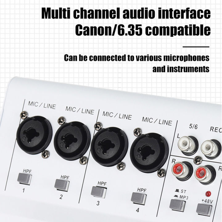6 Channel Mini Sound Mixer DJ Controller with BT MP3 Player 48V Phantom ...