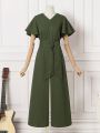 2024 ZANZEA Fashion Women Wide Leg Jumpsuits Summer V Neck Short Sleeve Rompers Elegant OL Casual Playsuits Solid Work Overalls.