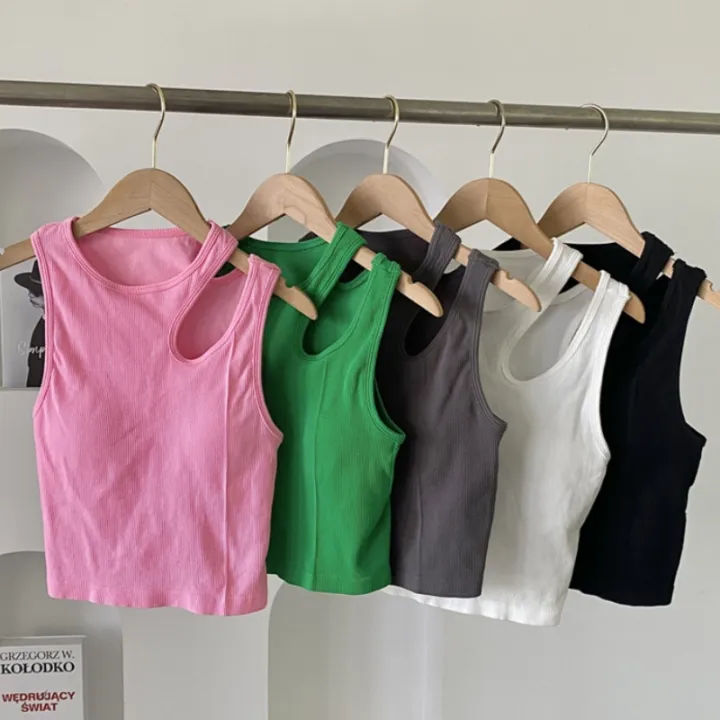 Women Tank Crop Tops Seamless Underwear Female Streetwear Hollow Tops Sexy Lingerie Sports Intimates Padded Camisole Summer