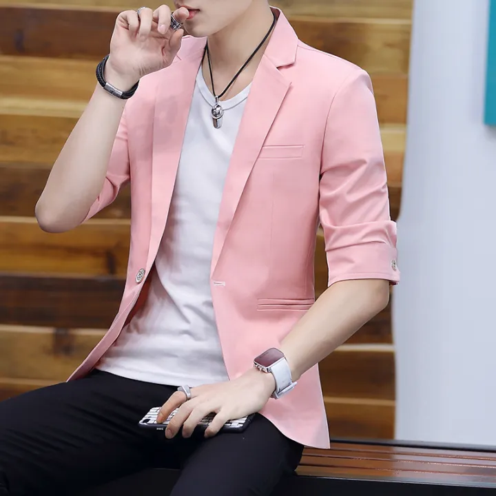 Summer%202025%20Men's%20Mid-Sleeve%20Slim%20Fit%20Suit%20Korean%20Style%20Handsome%20Youth%20Seven-Quarter%20Jacket%20Small%20Suit%20Collection%20-%20Image%203