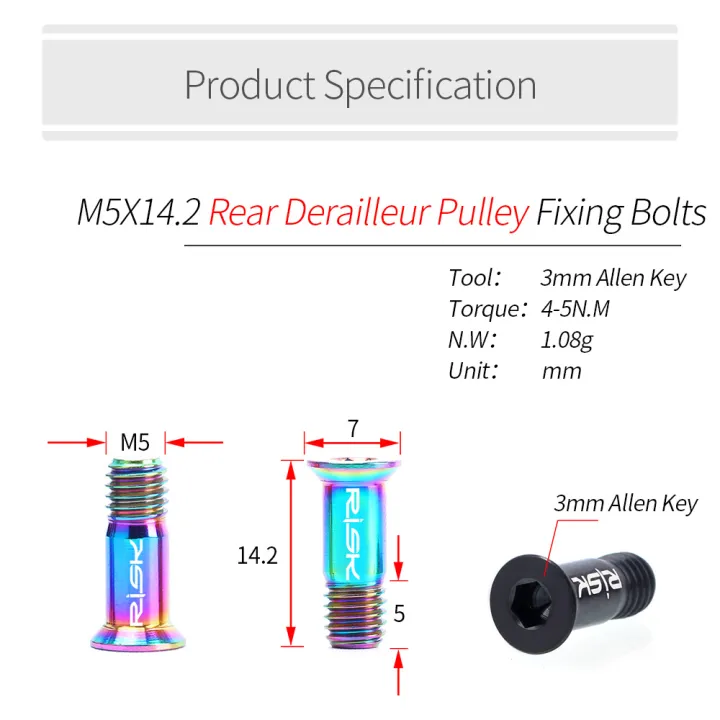 RISK%202pcs/bag%20Road%20Mountain%20Bike%20Bicycle%20M5*14.2mm%20Shift%20Rear%20Derailleur%20Pulley%20Jockey%20Wheel%20Fixing%20Bolts%20Screws%20Titanium%20Alloy%20-%20Image%202