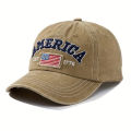 Vintage USA Flag Embroidered Baseball Cap - Bold Lettering, Distressed Wash, Sun Protection - Trendy Dad Hat for Outdoor. 