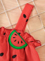 Baby Girl Watermelon Three-Piece Set: Suspender Dress, Shorts, Headband, Summer Cute Fruit-Themed Outfit. 