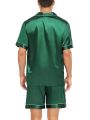 Men's Silky Satin 2Pcs Pajama Set Short-Sleeve Lapel Chest Pocket Shirt And Shorts Smooth Touch Soft Sleepwear Cozy Nightshirts. 