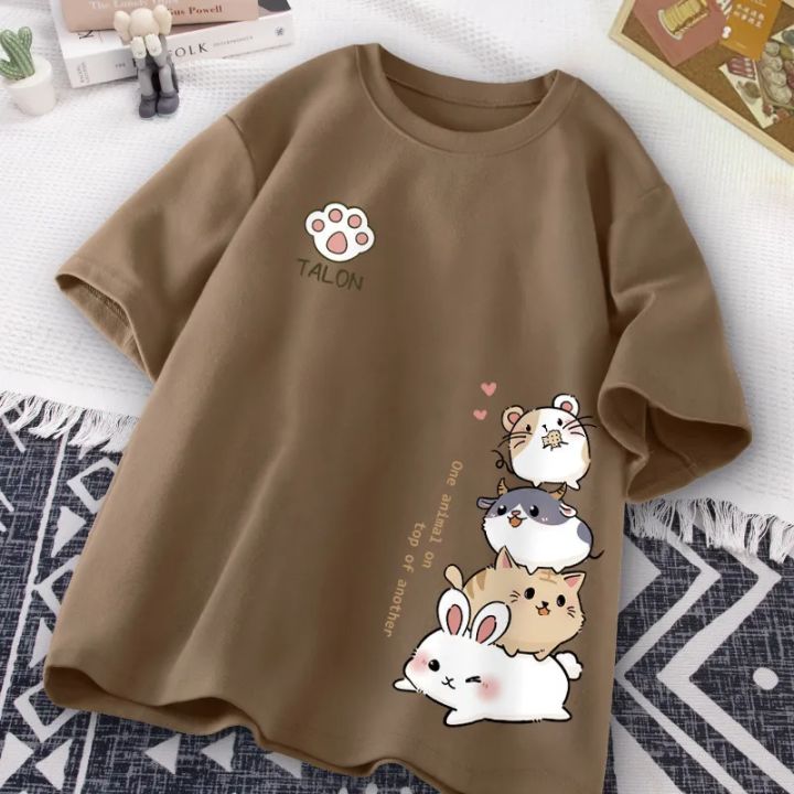 Summer%20Fashion%20Simple%20Cat%20Printing%20Universal%20Short%20Sleeve%20T-shirt%20Loose%20Casual%20Large%20Size%20-%20Image%205