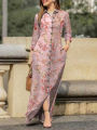 2024 Summer New Fashion Long Women's Dress Single Breasted Long Sleeved Elegant Print Loose Vacation Banquet Dress.