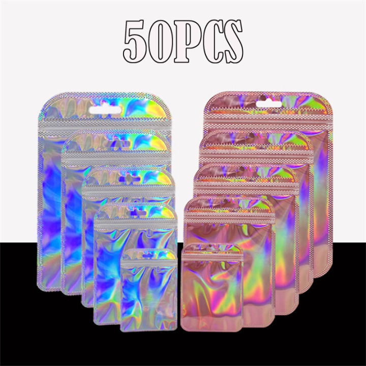 50pcs Thicken Ziplock Bags Resealable opp Bags Holographic Laser Color ...