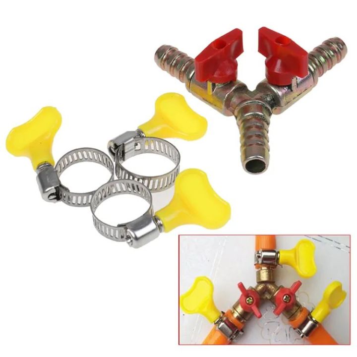 Three-Way Valve 3 Way Hose Connector Barb Ball Valve Y Shape Pipe with three handle gas pipe clips