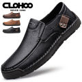 CLOHOO Men's Handmade Thick Rubber Bottom Breathable Casual Leather Shoes Classic Sewn Loafers Comfortable Leisure Footwear. 
