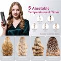 Cordless Automatic Curling Iron Rechargeable Auto Curlers with 5 Temps & Timers, Heat Insulation Chamber, LCD Screen, Auto Shut-Off, Suitable for Short & Long Hair Styling - Grey&Magenta. 