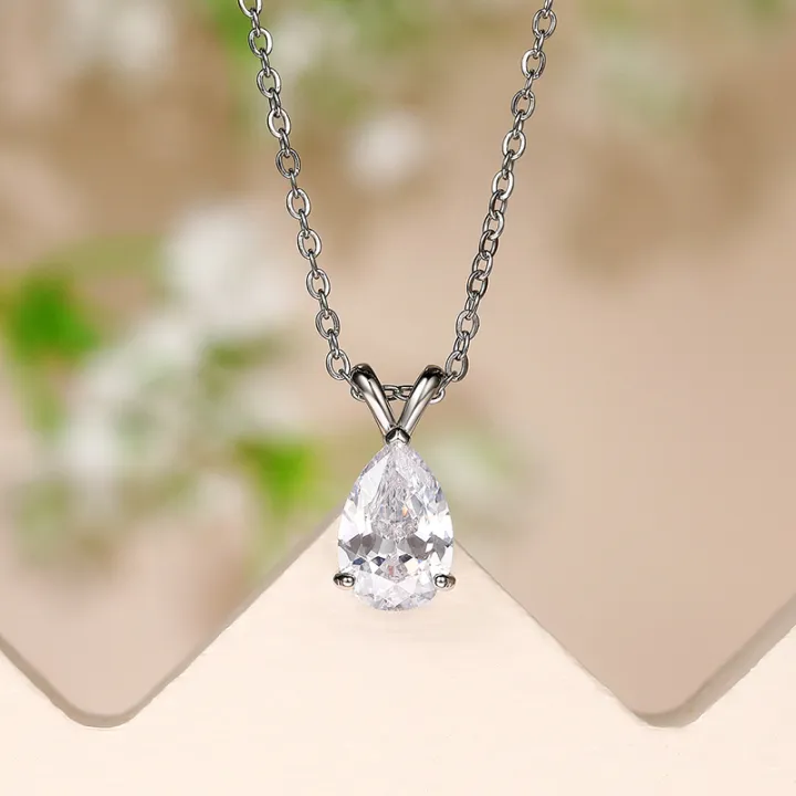 Huitan%20Water%20Drop%20Cubic%20Zirconia%20Crystal%20Women's%20Necklace%20Simple%20and%20Elegant%20Female%20Accessories%20%20Wedding%20Jewelry%202021%20Trendy%20-%20Image%204