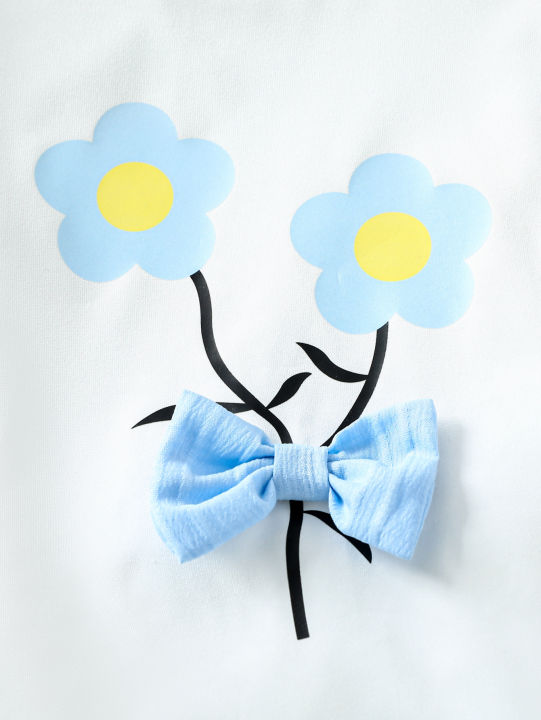 Children%E2%80%99s%202025%20New%20Summer%20Printed%20Bowknot%20Short-sleeve%20T-shirt%20with%20Solid-color%20Shorts%20Fashionable%20and%20Versatile%20Two-piece%20Set%20-%20Image%205
