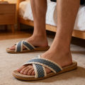 Summer Men Slippers Lightweight Indoor Home Slippers Antislip Bedroom Shoes Soft Bottom Flat Sandals Fashion Linen Slippers. 