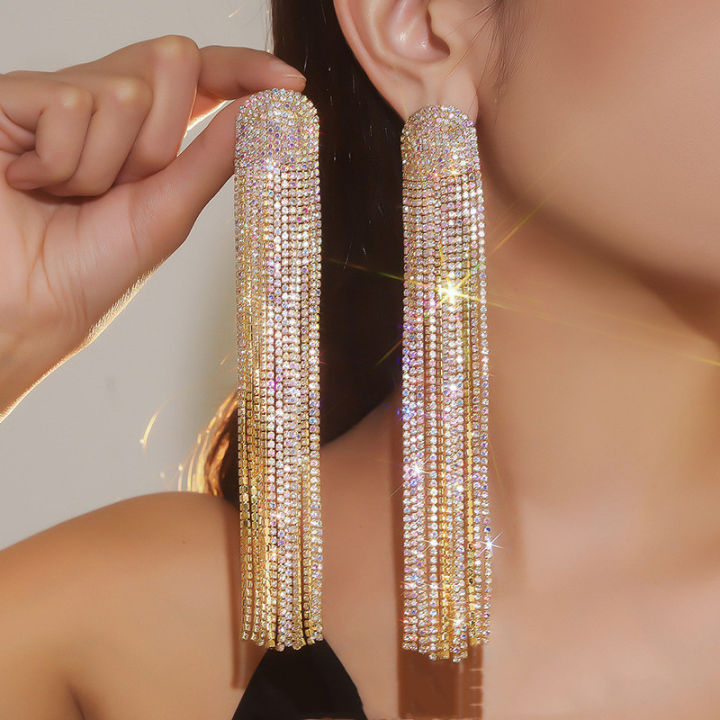 FYUAN%20Long%20Tassel%20Full%20Rhinestone%20Drop%20Earrings%20for%20Women%20Ovsize%20Crystal%20Dangle%20Earrings%20Fashion%20Jewelry%20Accessories%20-%20Image%207