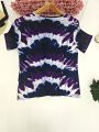 plus size tie-dye heart-print T-shirt casual short-sleeved knitted top round neck, spring and summer series, large size shirt.