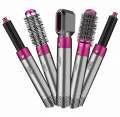 5in1 Electric Hair Dryer Comb & Styling Kit — Multifunctional Hot Wind Curler, Removable Brush Heads, 5 Interchangeable Barrels, Negative Ion Technology, Straightener Brush, Ceramic Plates, Fast Heat, Cool Tip, Lightweight, Portable With Travel Pouch. 