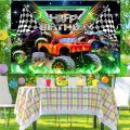 Truck Themed Backdrop Photography Monster Happy Birthday Party Supplies Jam Burning Flame Car Grave Digger Boys Kids Background. 