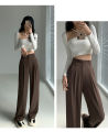 Women's suit wide-leg pants loose sag high waisted straight casual mopping style slim pants. 