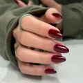 12pcs Glossy Wine Red Press On Nails - Medium Almond Long Shape Nails for Women, Easy to Apply & Durable for Daily Wear & Special Occasions, Quick Manicure, Smooth Finish. 