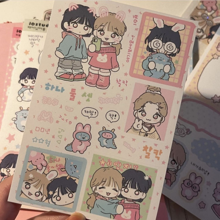 Korean%20Cute%20Cartoon%20Girl%20Stickers%20Kawaii%20Sweet%20Character%20Stickers%20Hand%20Account%20Scrapbook%20Notebook%20Diary%20DIY%20Decorative%20Stickers%20-%20Image%204