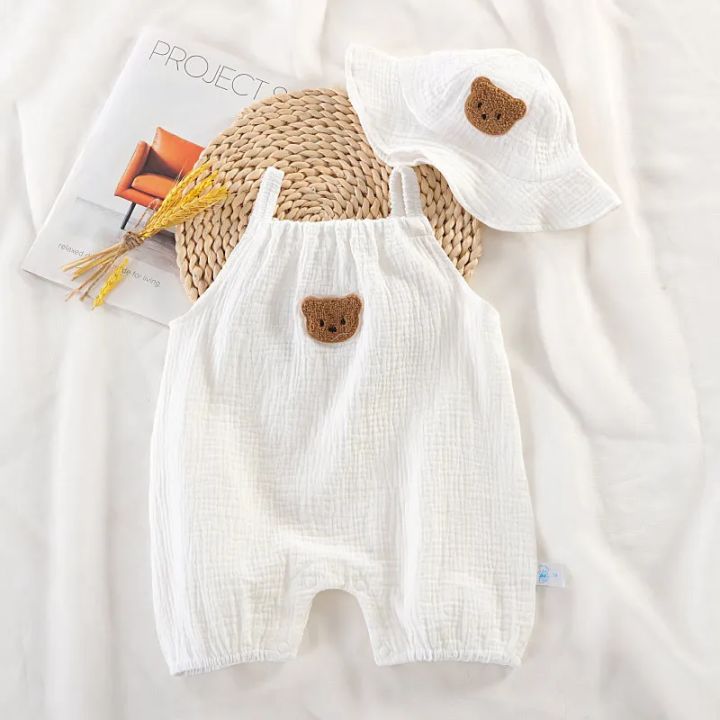 Newborn%20Baby%20Summer%20Thin%20Bodysuit%20Girls%20Sleeveless%20Suspenders%20Romper%20Suit%20Boys%20Cute%20Embroidery%20Cartoon%20Pajamas%20+%20Hat%202%20Piece%20Set%20-%20Image%202