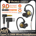 New 9D Super Bass In Ear Headphone Wire-Controlled With Mic 3.5MM AUX/Type-C Digital Chip Headset For iPhone 15 Android .